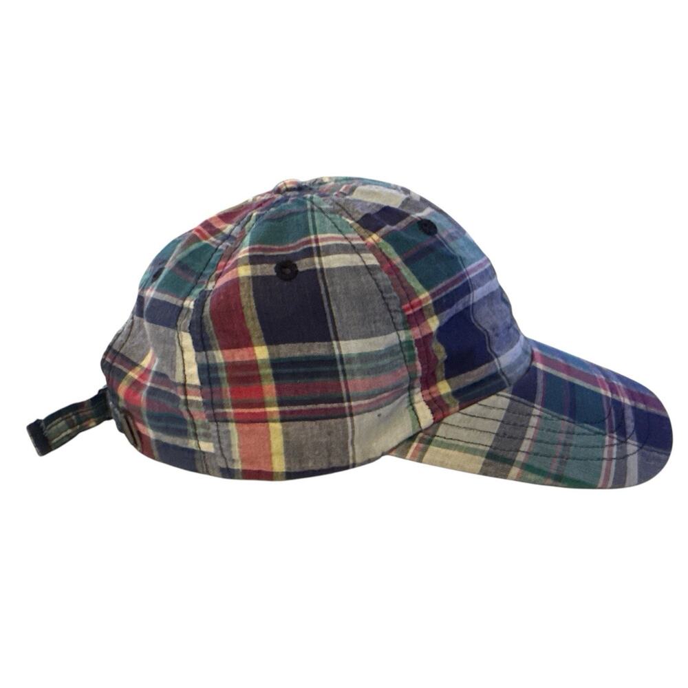Ralph Lauren Cap Madras Plaid Patchwork Blue Pony Preppy Baseball Hat Adj - Picture 6 of 11